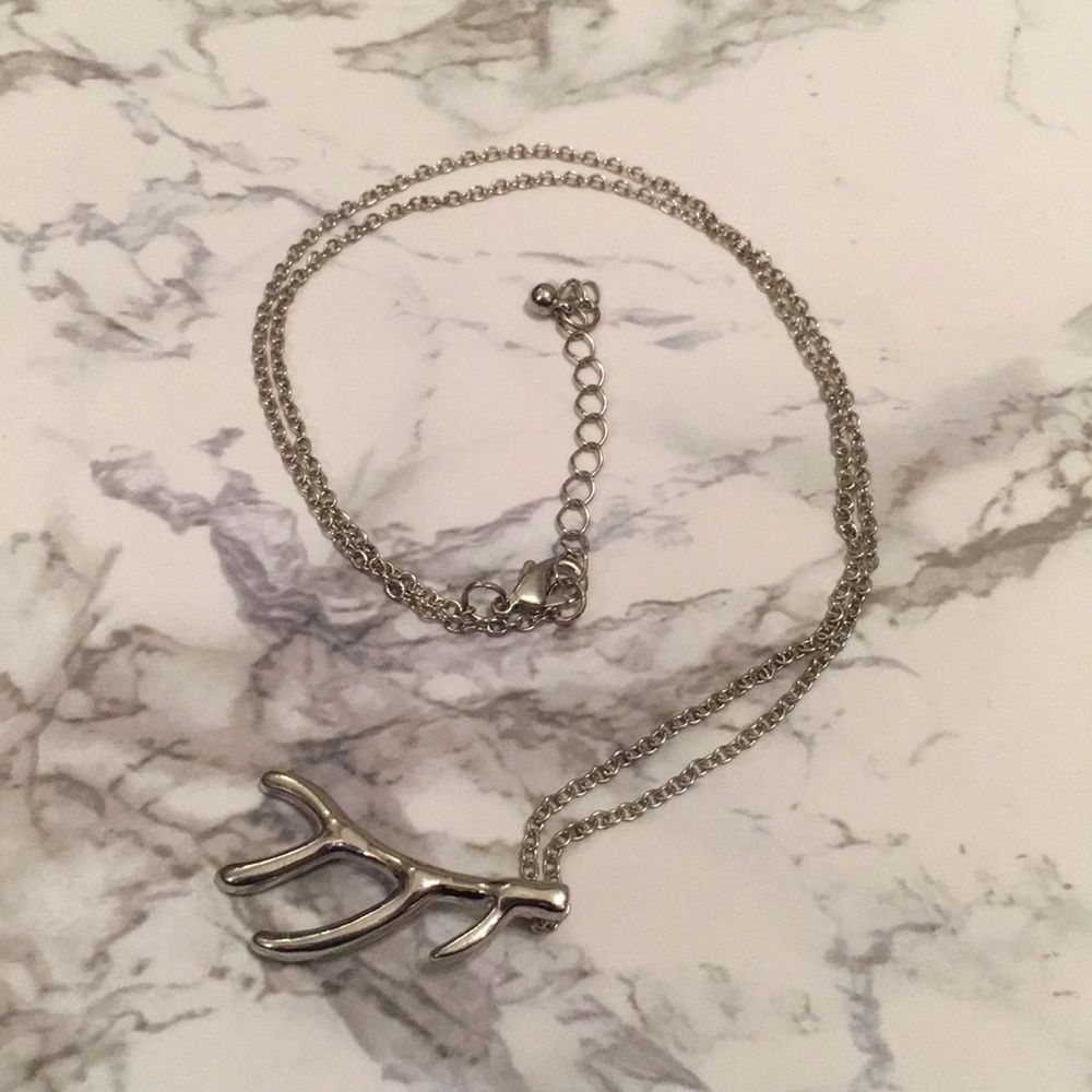SOLD Silver tone Antler Necklace 23” - Picture 3 of 4